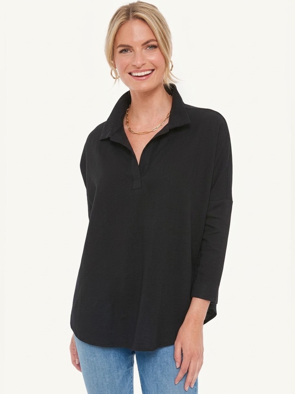 Tuckernuck Pomander Place Easy Polo Swing Shirt Popover Oversized Boxy Black M/L